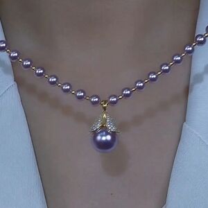Elegant Purple Imitation Pearl Fishtail Pendant Necklace and Earrings. Luxurious